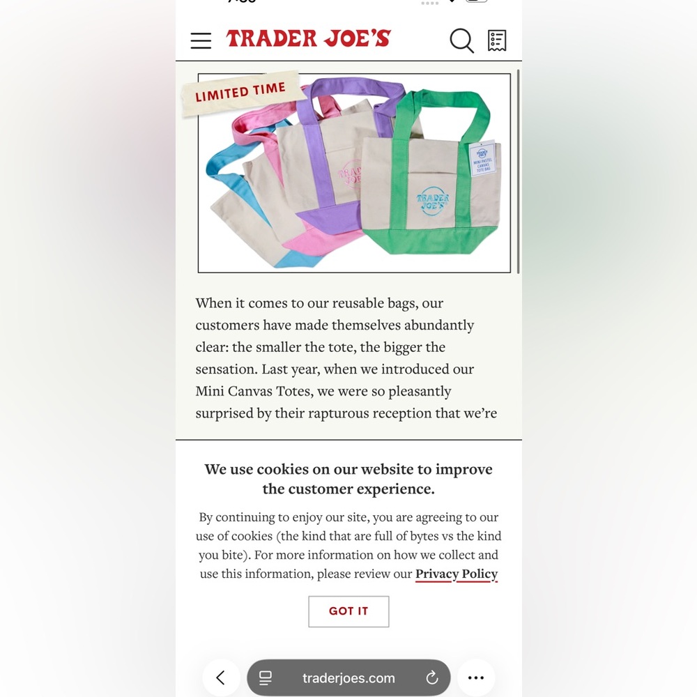 TRADER JOE’s Pastel Canvas Tote Bag Bundle - Picture 3 of 7